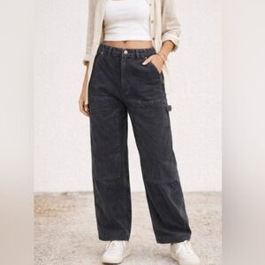 NWT Urban Outfitters BDG Womens Black Corduroy High Waisted Carpenter Pants-Sz 4